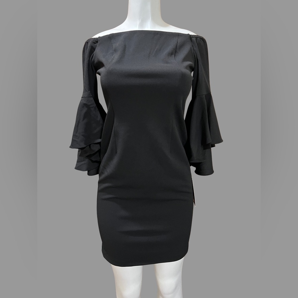 Marc New York Black Off Shoulder Ruffle Sleeve Mini Black Dress | Size 4 | NEW